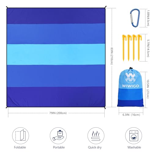 Blue Beach Blanket 120x108 Inches Sandproof Waterproof Quick Dry Outdoor Picnic Mat for 2-8 Adults