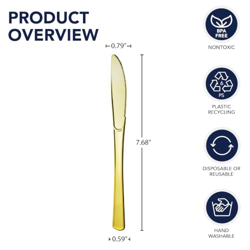 Party Essentials Disposable Plastic Cutlery - Shiny Gold Knives, 50 Count