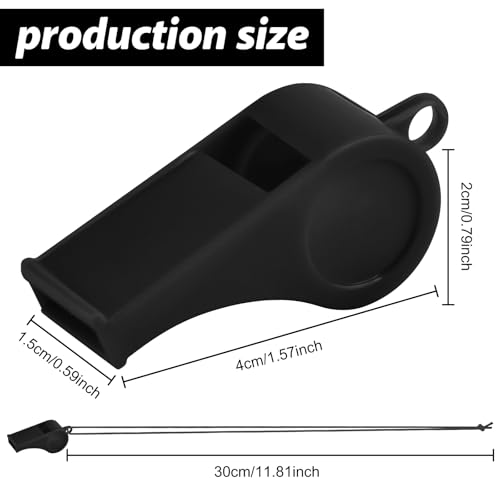 Black Plastic Safety Whistle with Lanyard - Loud Emergency & Training Flute