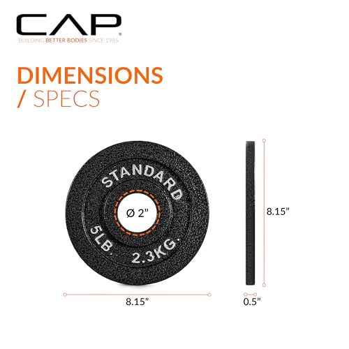 CAP Olympic 2-Inch Cast Iron & Rubber Coated Weight Plates - Classic Black, 5 lb Set of 4