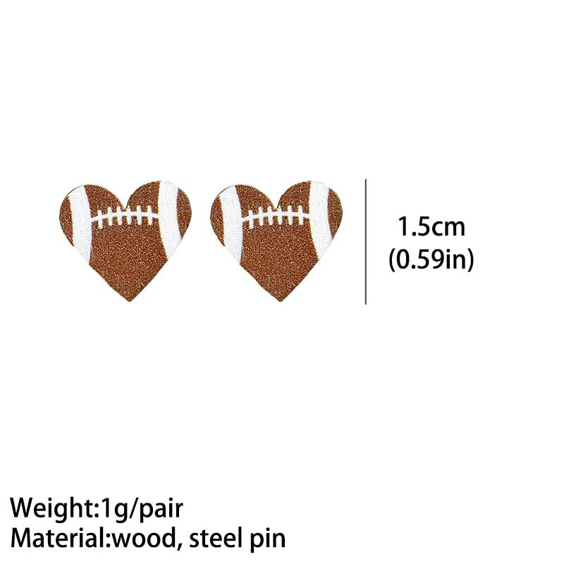 Lightweight Heart-Shaped Sports Earrings - 2 Pairs Football Basketball Rugby Baseball Volleyball Jewelry Style 4