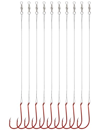 2/0 Saltwater Fishing Hooks with Steel Wire Leader - 50pcs, Pre-Rigged Circle Hooks for Toothy Fish