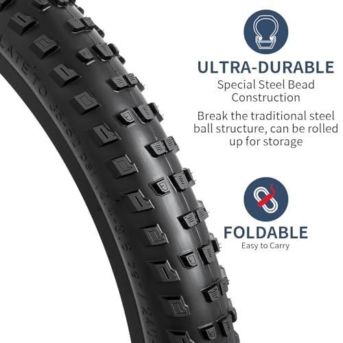 Mountain Bike Tires 26x2.25 Folding 2-Pack Black - Off-Road MTB Replacement Tyres