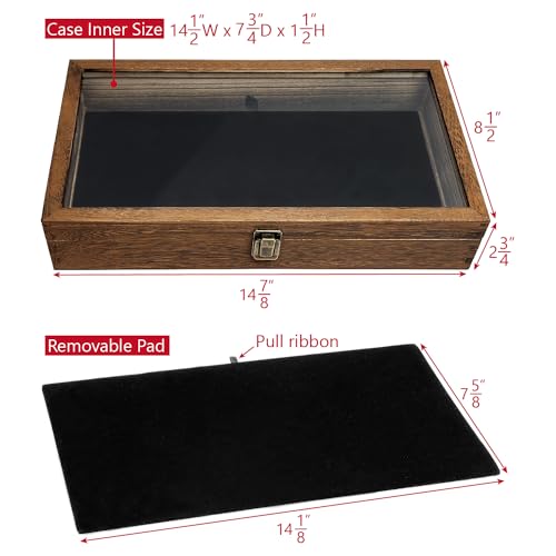 Wood Jewelry Display Case with Tempered Glass Top - Brown, 2.75 Inch High