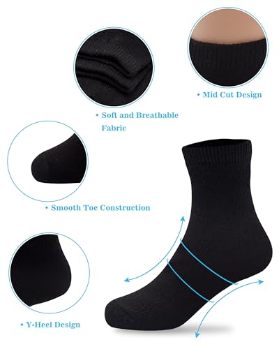 Kids Crew Socks 12 Pairs - White Black Gray Cotton Socks for Boys & Girls