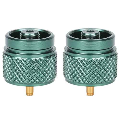 2pcs Camping Stove Adapter Propane to Butane Adapter Gas Converter 16 oz Propane Tank Input EN417 Valve Output Camp Fuel Refill Adapter for Backpacking & Hiking£¨Ink Green)
