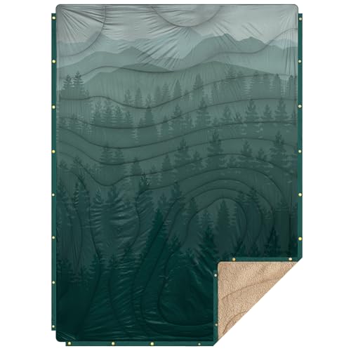 Pale Green Large Camping Blanket with Sherpa Lining 78x56 Inches