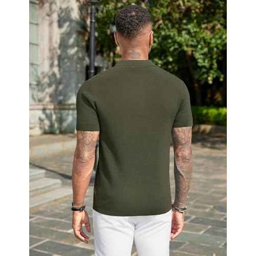 COOFANDY Mens Slim Fit Knit Polo Shirts Business Lightweight Polo Sweater Casual Summer Ribbed Textured Collared T Shirt
