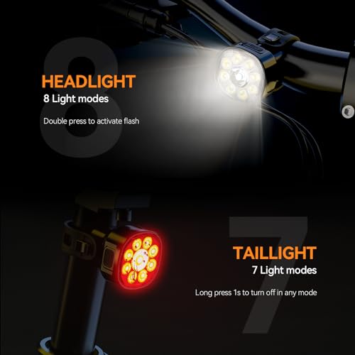 Victagen Bike Lights Kit VTG9 - USB-C Front & Rear LED Bicycle Headlights, Waterproof Night Riding