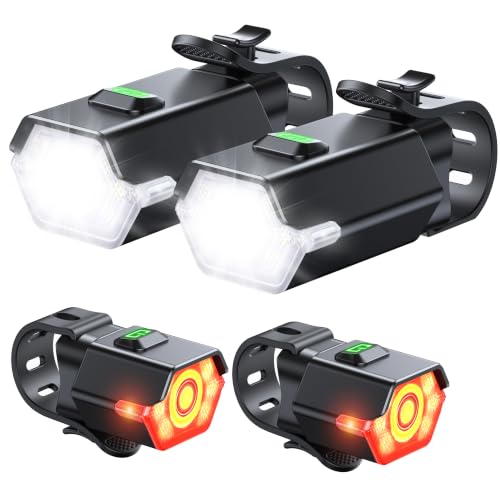 Black 7 LED Bike Lights Set - Front & Rear Bicycle Lights with Adjustable Modes, Waterproof & Rechargeable