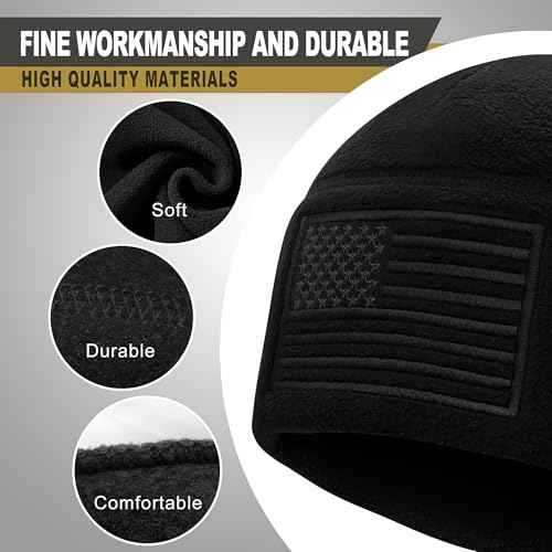 American Flag Fleece Watch Cap, Winter Warm Fleece Beanie, USA Army Military Tactical Beanie Hat