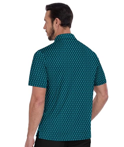 Men's Golf Polo Shirt Short Sleeve Moisture Wicking Print XL Blue Green Seahorse