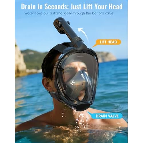 Greatever G2 Full Face Snorkel Mask with Latest Dry Top System,Foldable 180 Degree Panoramic View Snorkeling Mask with Camera Mount,Safe Breathing,Anti-Leak&Anti-Fog