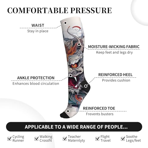 Unisex Compression Socks for Travel, Pregnancy, Running & Recovery - One Size Dragon Head Tattoo