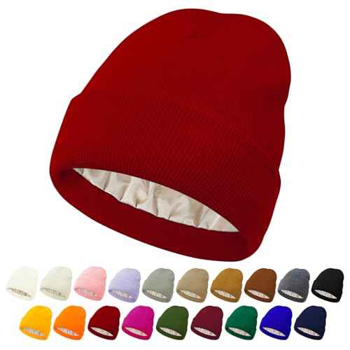 Unisex Satin & Silk Lined Slouchy Warm Winter Hat - Knit Satin Lined Beanie for Women & Men