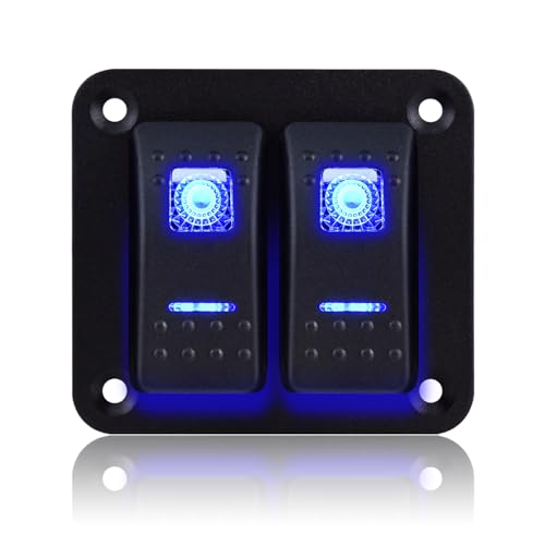 Blue 2-Gang Waterproof Aluminum Rocker Switch Panel 12V/24V for Marine & Automotive