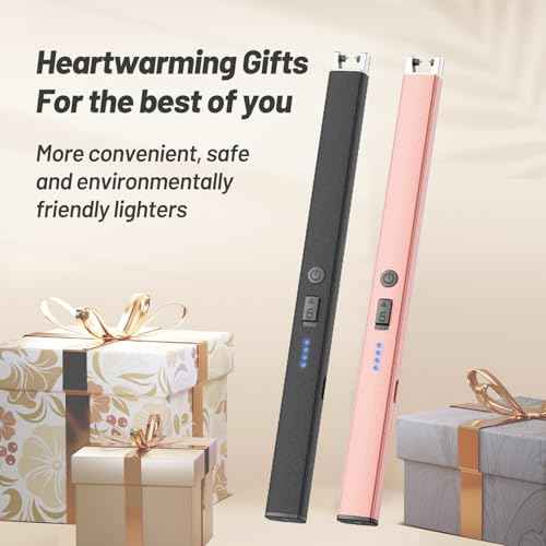 Candle Lighter, Windproof Electric Lighter with Safety Lock, USB Type-C, Rechargeable Lighter with Led Display, lighters for Candle BBQ Camping Festivals (Rose Gold)