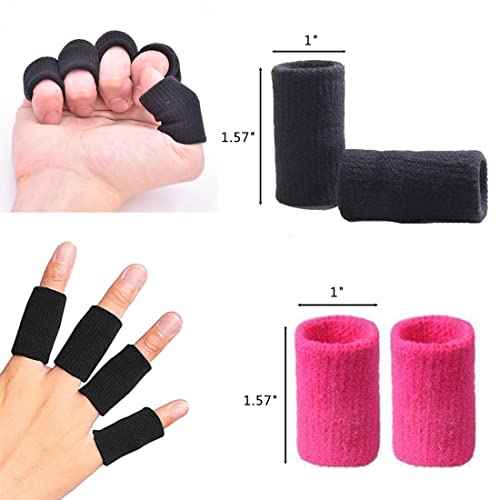 ELANE 40PCS Finger Sleeve Protective Sleeve, Thumb Sleeve Support Finger Sleeve Elastic Thumb Sleeve, Protect Joints, Suitable for Sports, Basketball, Tennis, Fitness, Bowling, Black and Rose