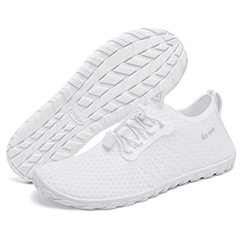 Water Shoes for Women and Men - Barefoot Sport Beach Swim Footwear - White, Size 6.5 Women / 5.5 Men