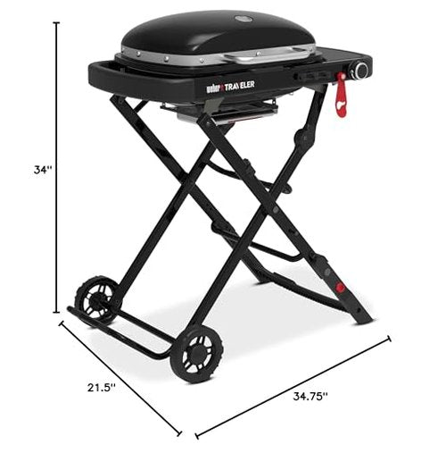 Weber Traveler Compact Portable Liquid Propane Gas Grill for Camping and Travel, 1 Burner, Black