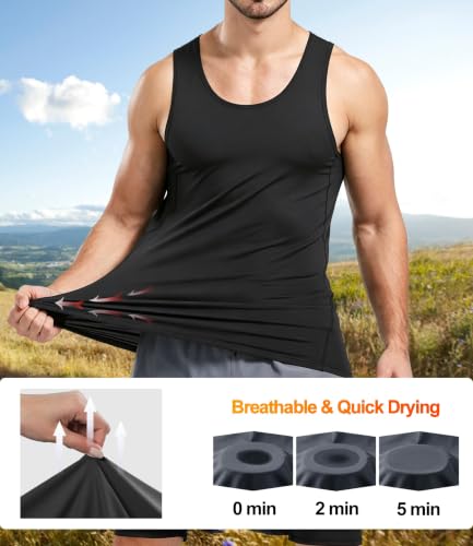 Dalavch Men's Sleeveless Compression Tank Top Pack - Large, 2 Black, 2 White, 1 Blue