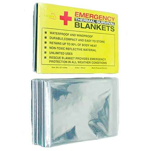 Rawyer Emergency Thermal Survival Blankets (10 Pack), Mylar Blankets for Outdoor, Camping, Hiking, Harsh Weather, Large Silver Thermal Sheets, Heavy Duty Survival Gear (10, 84x52)