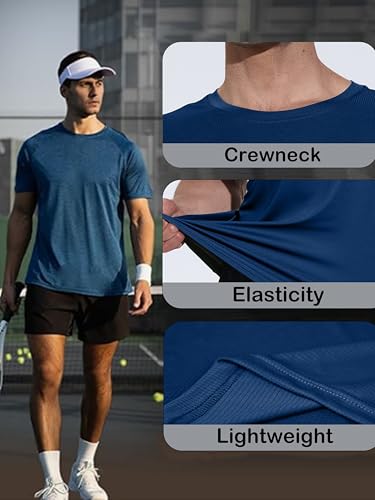 Men's Moisture-Wicking Workout T-Shirts 3 Pack X-Large Black Blue Grey Green Gray