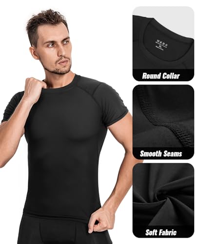 Niksa Men's Compression Shirts Medium Black Short Sleeve Athletic Workout Top Variation