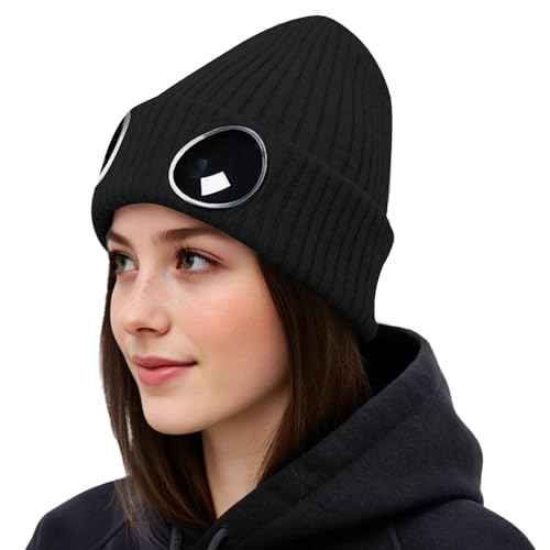 Unisex Winter Beanie with Fixed Goggles, Double-Layer Knit Hat with Soft Fleece Lining, Warm Windproof Skull Cap