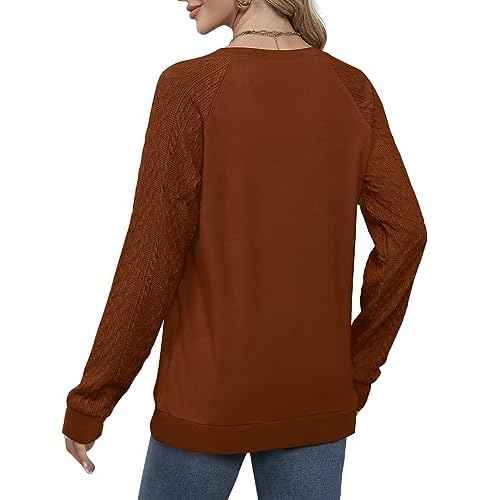 Saloogoe Sweatshirts for Women Crewneck Cable Knit Sleeve Sweaters Lightweight Fashion 2025