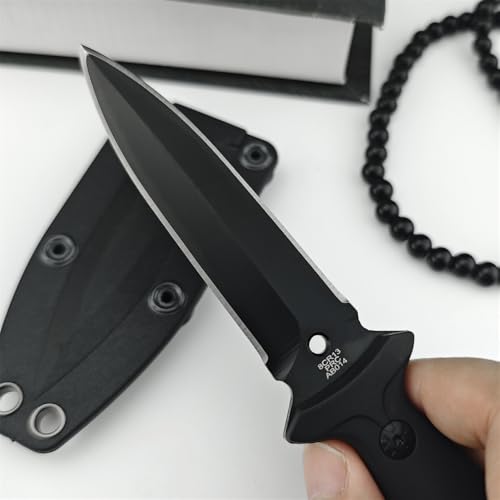 7.3 Inch Fixed Blade Knife with Dual Edge 440C Steel & Black Coating for Outdoor Survival