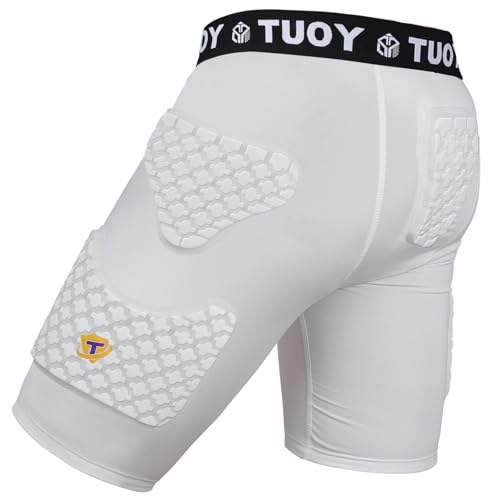 Youth Boys Football Girdle with 6 Pads Compression Shorts & Cup - White Medium