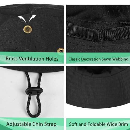 Rosoz Sun Hats for Men and Women Bucket Hat UPF Protection Wide Brim 1 Pack - Black