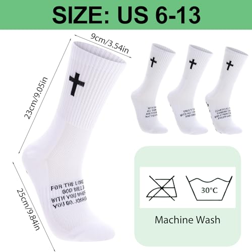 Cross Grip Soccer Socks with Bible Verse - White, One Size, 4 Pairs