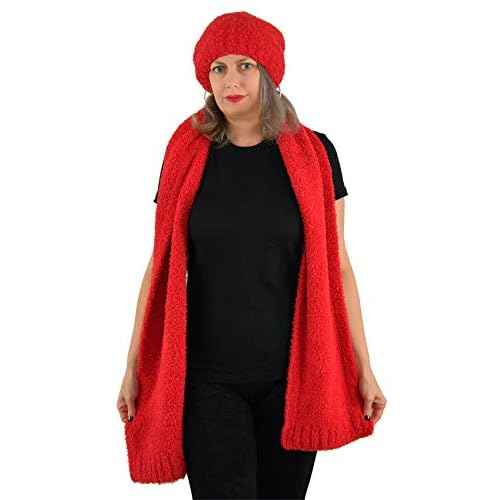 Barefoot Dreams CozyChic Red Beanie and Scarf Set, Slouchy, 100% Polyester Microfiber, Comfortable Winter Gear