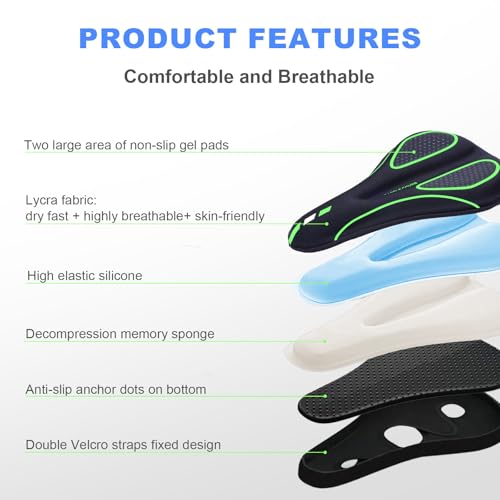 Bike Seat Cushion - Bike Seat Cover for Men & Women Comfort, Bike Cushion for Narrow Bike Seat, BMX, MTB & Road, Bicycle Seat Cushion Fit for Peloton, Spin and Stationary Bike, Indoor Outdoor Cycling