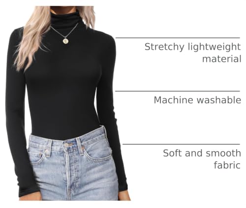 Large Black Thermal Turtleneck Tops for Women Long Sleeve Base Layer