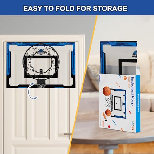 HYES 24x16 Inch Over The Door Basketball Hoop - Blue, Indoor Adult & Kid