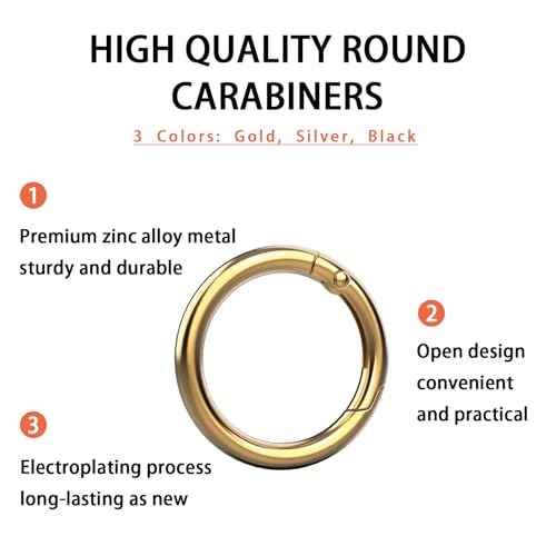 Round Key Ring Carabiner Clip for Keys, Buckle, Bags, Purses, 1 Inch Keychain Rings, Set of 12