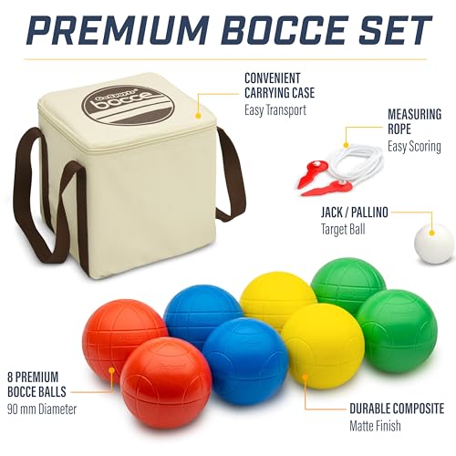 GoSports 90 mm Bocce Ball Set - Composite Balls for Outdoor Lawn Game - Variation: Composite