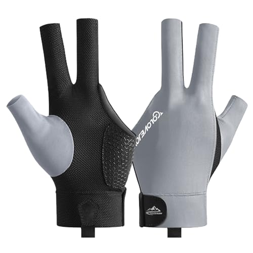 Grey Left Hand Pool Glove for Billiards and Snooker - 3 Finger, Men & Women