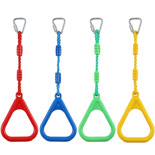 4 Colorful Ninja Gymnastic Rings with Triangle Handles - Kids Obstacle Set