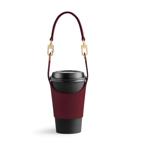 VIZEMO Coffee Cup Holder Tea Cup Protective Sleeve, Water Bottle Holder PU Leather Pouch, Outdoor Camping Shopping Travel cup Sling(Win Red)