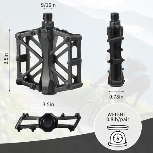 Lightweight Aluminum Mountain Bike Pedals 9/16" Waterproof Sealed Bearings - 2PCS