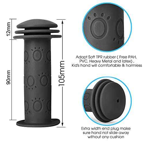 Kids Bike Grips - 105mm Bicycle Handlebar Grips with Mushroom Pattern for Bikes, Balance Bikes,Kick Scooters