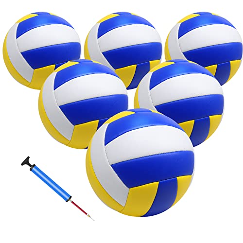 Official Size Volleyball Balls 6 Pack with Pump - Indoor & Outdoor Use