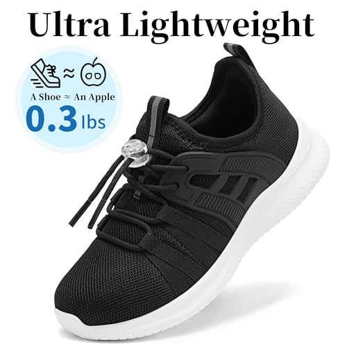 Kids Breathable Lightweight Tennis Sneakers - All Black, Little Kid