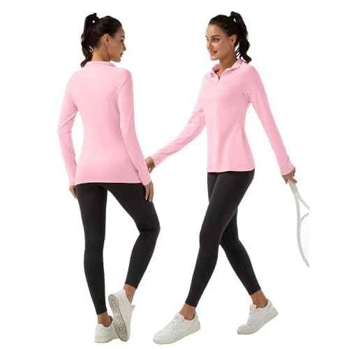 FKEEP Women's Polo Shirts Long Sleeve UPF 50+ Sun Protection Tennis Golf Workout Tops Sport Zipper V Neck