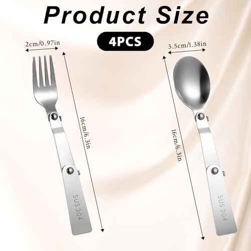 4PCS Foldable Spoon Fork, Stainless Steel Portable Folding Spoons Forks Set Spoon Replacement Metal Serving Spoons Foldable Utensils Fork Compatible with Lunch Box Food Jar for Outdoors Travel