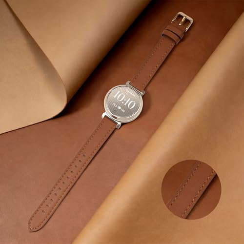 Farluya 14mm Leather Watch Band for Garmin Lily 2 Active Women Men - Brown